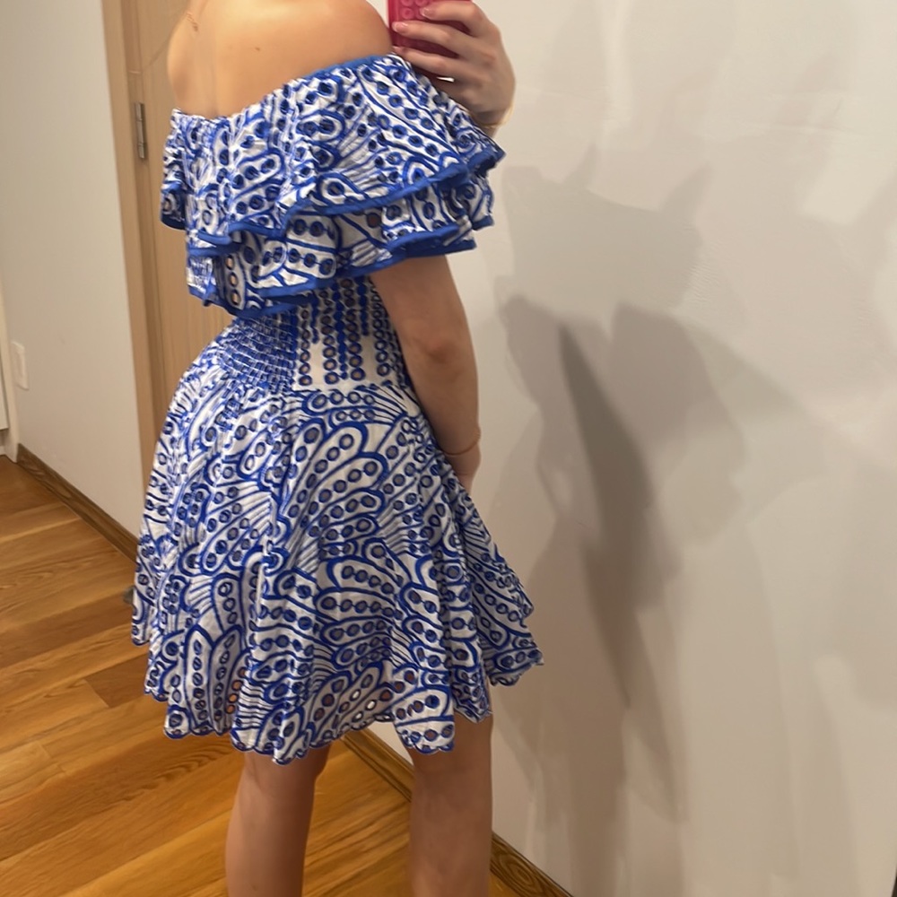 Ruffle Broderie mini off shoulder dress - Picture 3 of 4